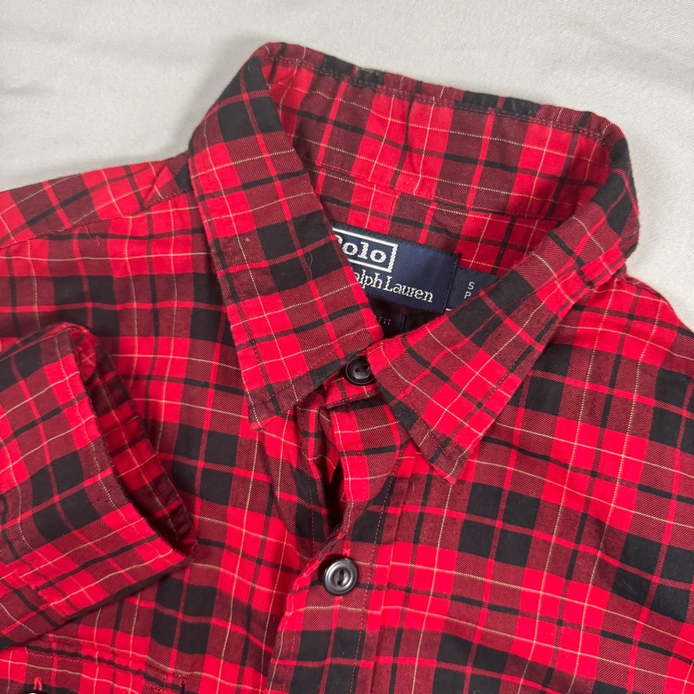 Polo Ralph Lauren Classic Fit Red Black Plaid Flannel Button Down Shirt Mens S - Picture 1 of 9